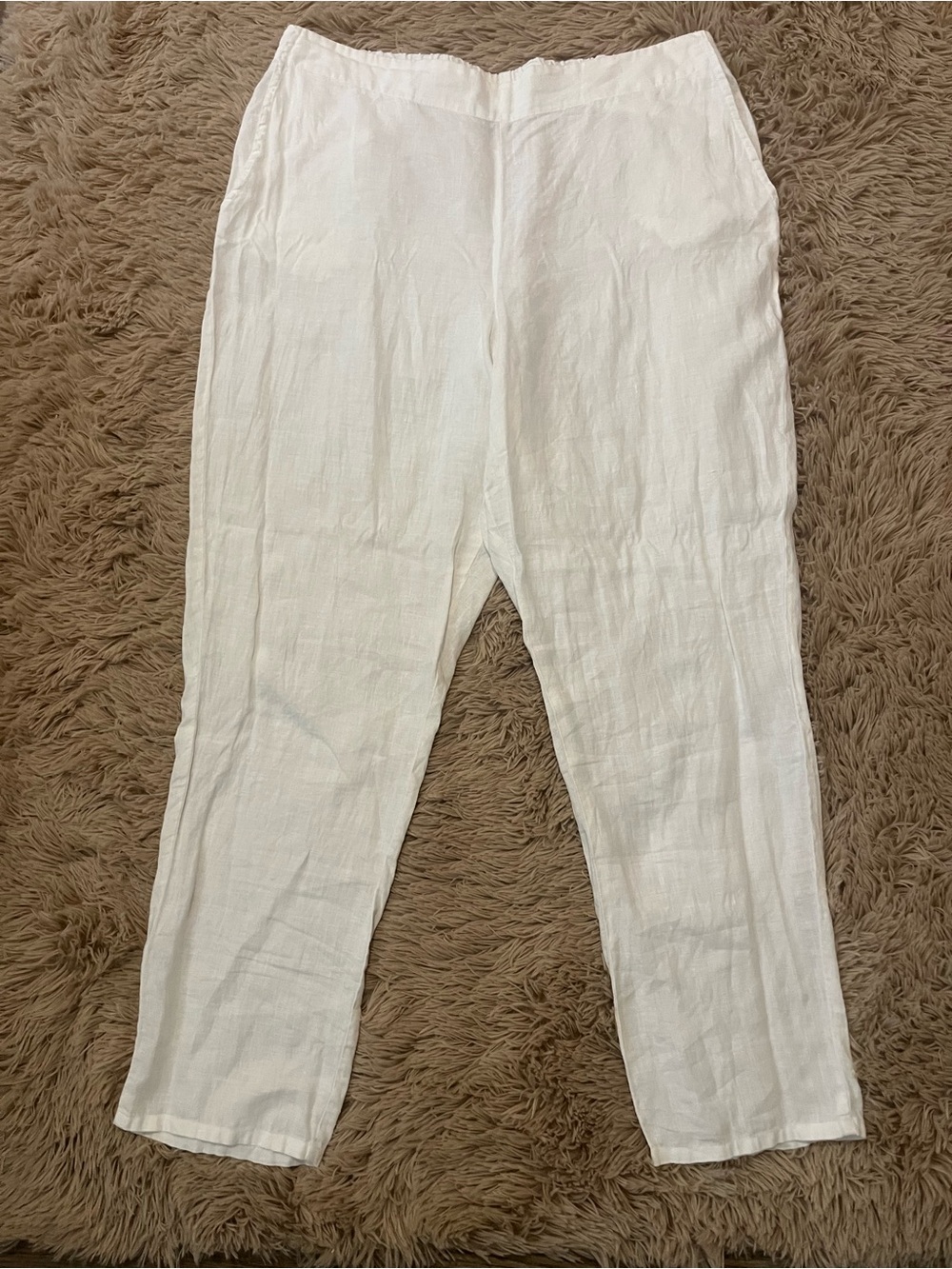 Flax White Linen Elastic Waist Pants